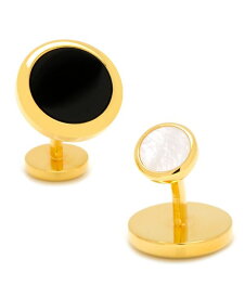 【送料無料】 カフリンクス メンズ カフスボタン アクセサリー Double Sided Gold Onyx Round Beveled Cufflinks Black