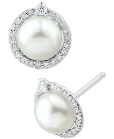 【送料無料】 ホノラ レディース ピアス・イヤリング アクセサリー Cultured Freshwater Pearl (6mm) & Diamond (1/6 ct. t.w.) Halo Stud Earrings in 14k White Gold White Gold