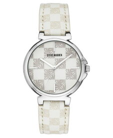 【送料無料】 スティーブ マデン レディース 腕時計 アクセサリー Women's Dual Colored White and Cream Polyurethane Leather Strap with Steve Madden Logo in Checkered Pattern and Stitching Watch, 36mm White