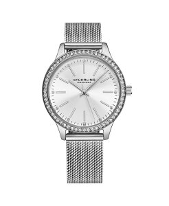 XgD[O fB[X ANZT[ rv bV Stuhrling Women's Quartz Crystal Studded SilverCase and Dilver Mesh Bracelet Silver Hands and Markers Watch Silver-tone Vo[