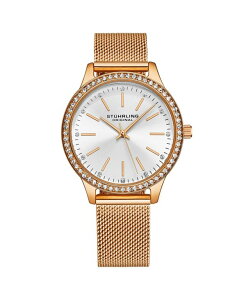 XgD[O fB[X ANZT[ rv bV Stuhrling Women's Quartz Crystal Studded Rose Case and Rose Mesh Bracelet Silver Dial Rose Hands and Markers Watch Rose-Gold S[h
