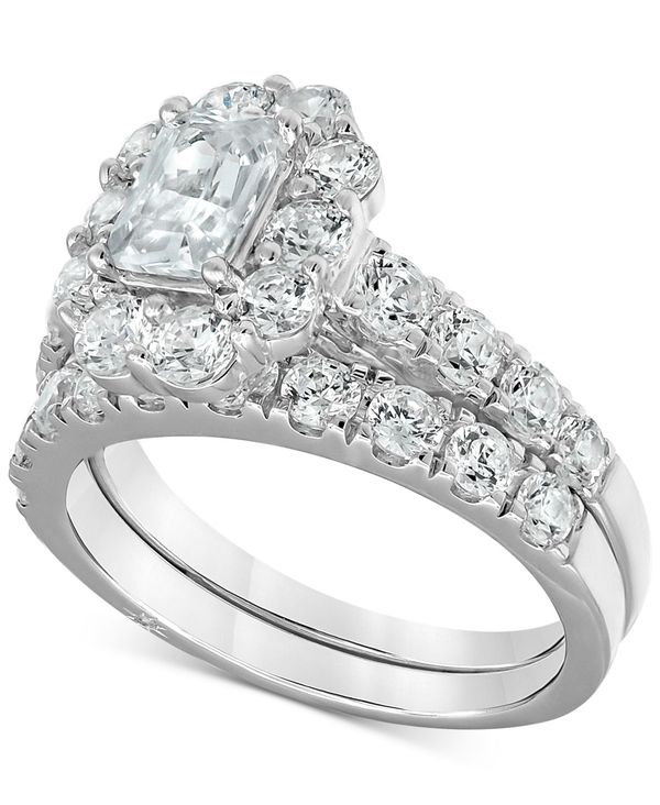 サービス マルケッサ レディース リング アクセサリー Certified Emerald-Cut Halo Diamond Bridal Set (3 ct. in 18k White Gold, Created for Macy's White Gold