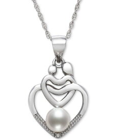 【送料無料】 ベル ドゥ メール レディース ネックレス・チョーカー・ペンダントトップ アクセサリー Cultured Freshwater Pearl (5mm) & Diamond Accent Mother & Child Heart 18" Pendant Necklace in Sterling Silver Sterling Silver