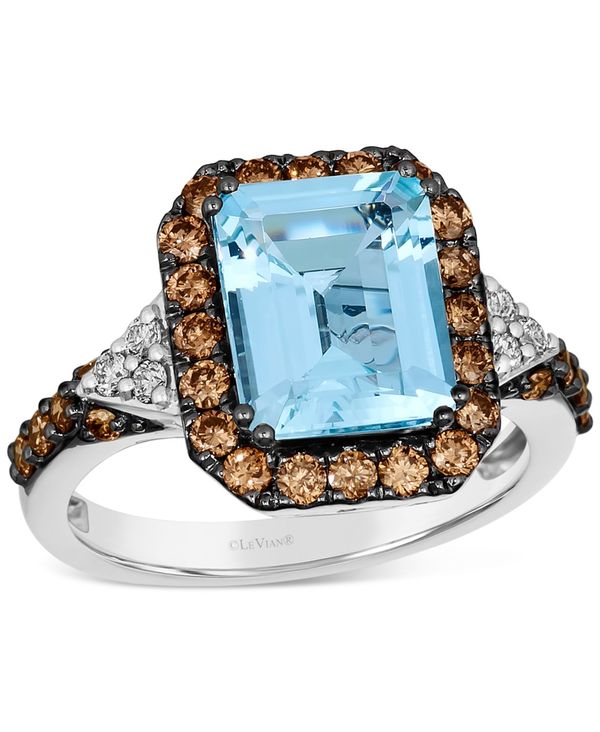  ル ヴァン レディース リング アクセサリー Couture Sea Blue Aquamarine (2-1 ct. Chocolate Diamonds (5 ct.  Nude Diamonds (1 10 ct. Square Halo Ring in Platinum No Color