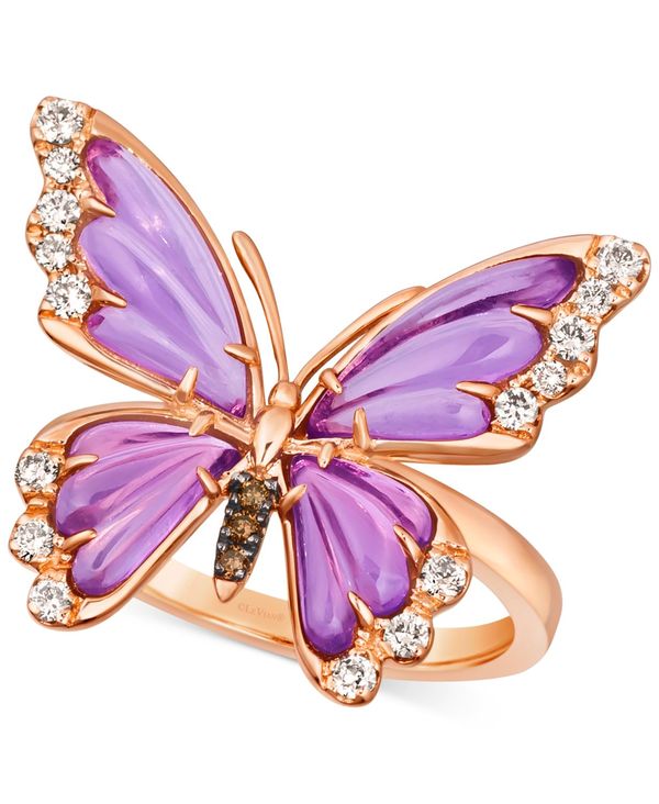 贅沢屋の ル ヴァン レディース リング アクセサリー Grape Amethyst (2-5 ct.  Diamond (1 ct. Butterfly Statement Ring in 14k Rose Gold 14K Strawberry Gold Ring