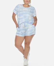 【送料無料】 ホワイトマーク レディース ナイトウェア アンダーウェア Plus Size 2 Piece Top Shorts Lounge Set Blue Tie-Dye