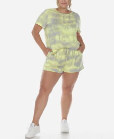 【送料無料】 ホワイトマーク レディース ナイトウェア アンダーウェア Plus Size 2 Piece Top Shorts Lounge Set Gray, Yellow