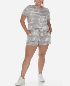 【送料無料】 ホワイトマーク レディース ナイトウェア アンダーウェア Plus Size 2 Piece Top Shorts Lounge Set Gray Tie-Dye