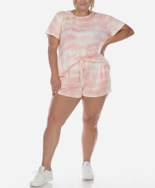 【送料無料】 ホワイトマーク レディース ナイトウェア アンダーウェア Plus Size 2 Piece Top Shorts Lounge Set Pink Tie-Dye