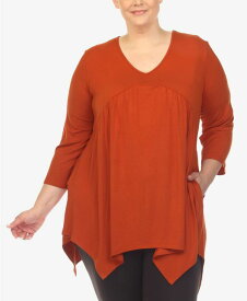 【送料無料】 ホワイトマーク レディース シャツ トップス Plus Size Empire Cut V-neck Tunic Top Brown