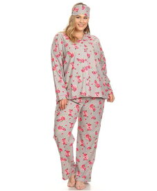【送料無料】 ホワイトマーク レディース ナイトウェア アンダーウェア Plus Size 3-Piece Pajama Set Gray Rose