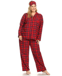 �z���C�g�}�[�N ���f�B�[�X �A���_�[�E�F�A �i�C�g�E�F�A �v���X�T�C�Y White Mark Plus Size 3-Piece Pajama Set Red Plaid ���b�h