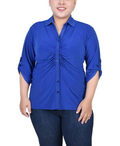j[[NRNV fB[X gbvX Vc vXTCY NY Collection Plus Size 3/4 Roll Tab Rouched-Front Top Surf The Web