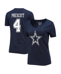 yz t@ieBNX fB[X TVc gbvX Women's Branded Dak Prescott Navy Dallas Cowboys Player Icon Name and Number V-Neck T-shirt Navy