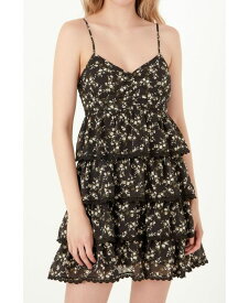 【送料無料】 フリーザロージズ レディース ワンピース トップス Women's Floral Printed Tiered Mini Dress Black