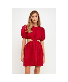 【送料無料】 イングリッシュファクトリー レディース ワンピース トップス Women's Pleats with Cut-out Detail Mini Dress Dark red