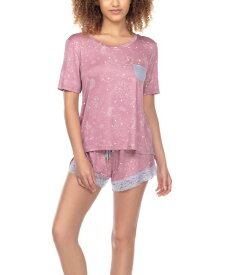 【送料無料】 ハニーデュー インティメッツ レディース ナイトウェア アンダーウェア Women's Something Sweet Rayon Shortie Pajama Set, 2 Piece Old Rose Galaxy