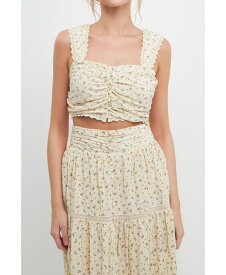 【送料無料】 フリーザロージズ レディース シャツ トップス Women's Ruched Bandeau Laced Floral Top Yellow