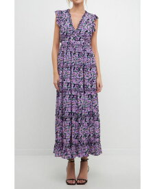 【送料無料】 フリーザロージズ レディース ワンピース トップス Women's Floral Ruffle Detail Long Dress Purple multi