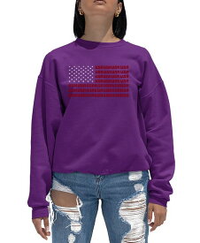 【送料無料】 エルエーポップアート レディース シャツ トップス Women's Crewneck Word Art USA Flag Sweatshirt Top Purple