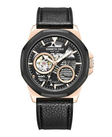 【送料無料】 ケネスコール メンズ 腕時計 アクセサリー Men's Automatic Black Genuine Leather and Silicone Watch 45mm Black