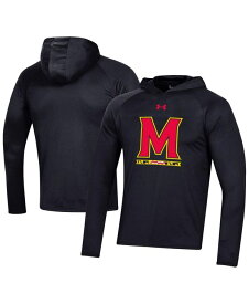 【送料無料】 アンダーアーマー メンズ Tシャツ トップス Men's Black Maryland Terrapins School Logo Raglan Long Sleeve Hoodie Performance T-shirt Black