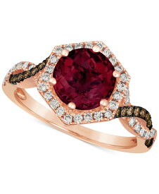 【送料無料】 ル ヴァン レディース リング アクセサリー Raspberry Rhodolite (2-1/2 ct. t.w.) & Diamond (3/8 ct. t.w.) Halo Twist Ring in 14k Rose Gold No Color