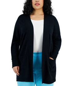 【送料無料】 ジェイエムコレクション レディース ニット・セーター カーディガン アウター Plus Size Open-Front Long-Sleeve Cardigan, Created for Macy's Deep Black