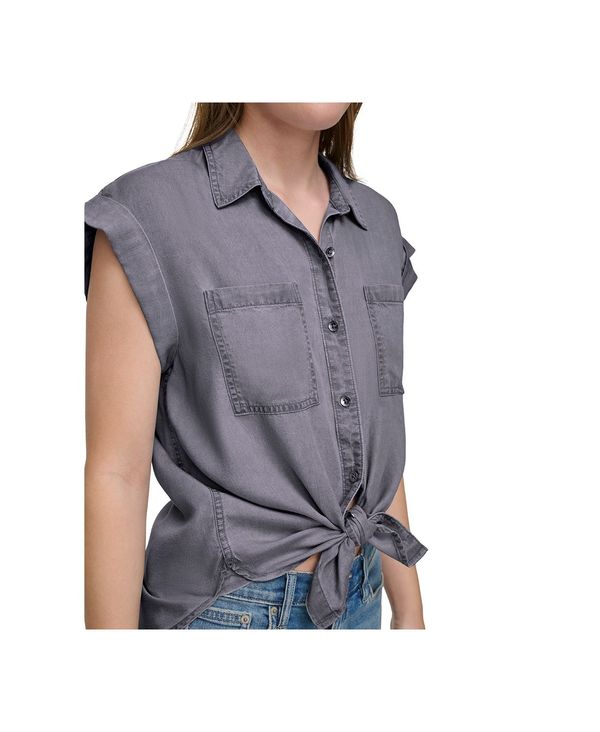 カルバンクライン レディース シャツ トップス Petite Short Cuffed-Sleeve Shirt Forged Iron シャツ・ブラウス 