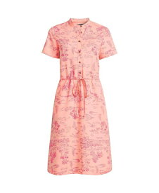 【送料無料】 ランズエンド レディース ワンピース トップス Women's Plus Size Rayon Short Sleeve Button Front Dress Crisp peach/pink island scenic