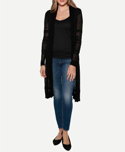 �x���f�B�[�j ���f�B�[�X �A�E�^�[ �j�b�g�E�Z�[�^�[ �J�[�f�B�K�� Belldini Pointelle-Stitch Duster Cardigan Sweater Black �u���b�N