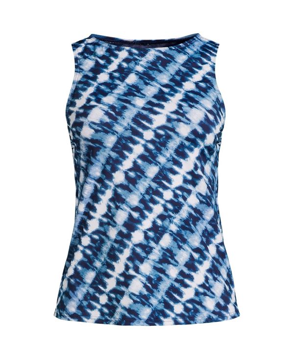  ランズエンド レディース トップのみ 水着 Women's High Neck UPF 50 Sun Protection Modest Tankini Swimsuit Top Navy white bias tie dye