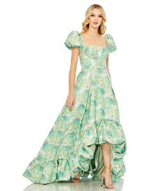 【送料無料】 マックダガル レディース ワンピース トップス Women's Floral Print Puff Sleeve Hi-Lo Brocade Gown Spring green