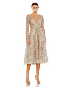 �}�b�N�_�K�� ���f�B�[�X �g�b�v�X �����s�[�X Mac Duggal Women's Embellished Long Sleeve Wrap Over Dress Taupe �g�[�v