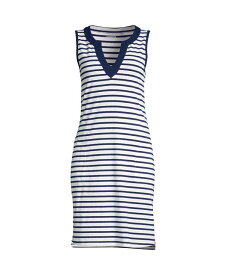 【送料無料】 ランズエンド レディース シャツ トップス Women's Cotton Jersey Sleeveless Swim Cover-up Dress Print White/deep sea stripe