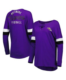 【送料無料】 ニューエラ レディース Tシャツ トップス Women's Purple Baltimore Ravens Athletic Varsity Lace-Up Long Sleeve T-shirt Purple