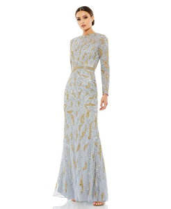 �}�b�N�_�K�� ���f�B�[�X �g�b�v�X �����s�[�X Mac Duggal Women's Beaded Long Sleeve Evening Gown Platinum G