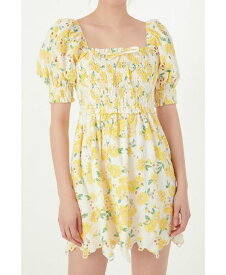 【送料無料】 フリーザロージズ レディース ワンピース トップス Women's Floral Embroidery Mini Dress Yellow multi