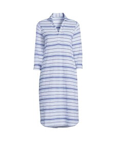 【送料無料】 ランズエンド レディース ワンピース トップス Women's Cotton Slub 3/4 Sleeve Polo Dress Tide blue multi stripe