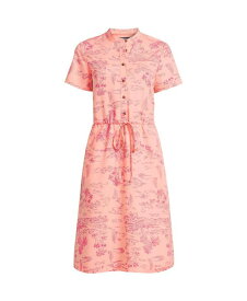 【送料無料】 ランズエンド レディース ワンピース トップス Women's Rayon Short Sleeve Button Front Dress Crisp peach/pink island scenic