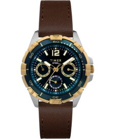 【送料無料】 タイメックス メンズ 腕時計 アクセサリー Men's Quartz Analog Premium Dress Leather Brown Watch 44mm Brown