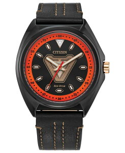 V`Y Y ANZT[ rv U[ Citizen Eco-Drive Men's Marvel Tony Stark Black Leather Strap Watch 43mm