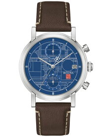 【送料無料】 ブロバ メンズ 腕時計 アクセサリー Men's Chronograph Frank Lloyd Wright Blueprint Brown Leather Strap Watch 39mm Brown