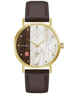 uo Y ANZT[ rv U[ Bulova Men's Frank Lloyd Wright April Showers Brown Leather Strap Watch 39mm Brown uE