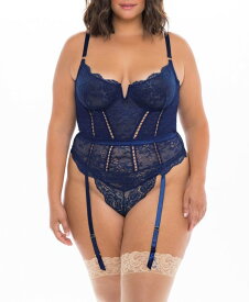 【送料無料】 ララシェリ レディース ブラジャー アンダーウェア Plus Size Underwire Bra with Matching High-Waist Garter Belt Estate Blue