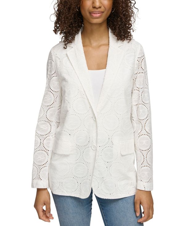  カール ラガーフェルド レディース ジャケット・ブルゾン アウター Women's Cotton Circle-Icon Eyelet Jacket Soft White
