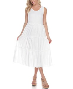 �z���C�g�}�[�N ���f�B�[�X �g�b�v�X �����s�[�X �e�B�A�[�h �~�f�B�����s�[�X �~�f�B White Mark Women's Scoop Neck Tiered Midi Dress White �z���C�g