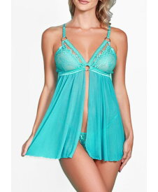 【送料無料】 ホーティ レディース ナイトウェア アンダーウェア Women's 2 Piece Eyelash Lace and Mesh Babydoll Lingerie Set Teal