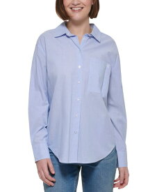 【送料無料】 カルバンクライン レディース シャツ トップス Women's Cotton Striped Boyfriend-Fit Shirt Blue/White