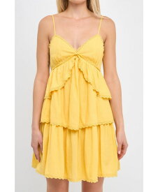 【送料無料】 フリーザロージズ レディース ワンピース トップス Women's Lace Trimmed Cascade Tiered Mini Dress Yellow